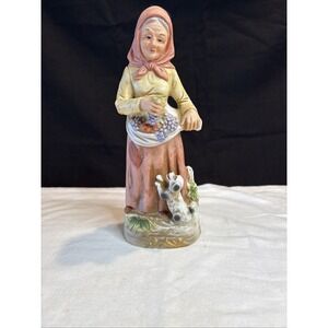 Vintage Decorama Old Woman With Grapes 13"Figurine EUC